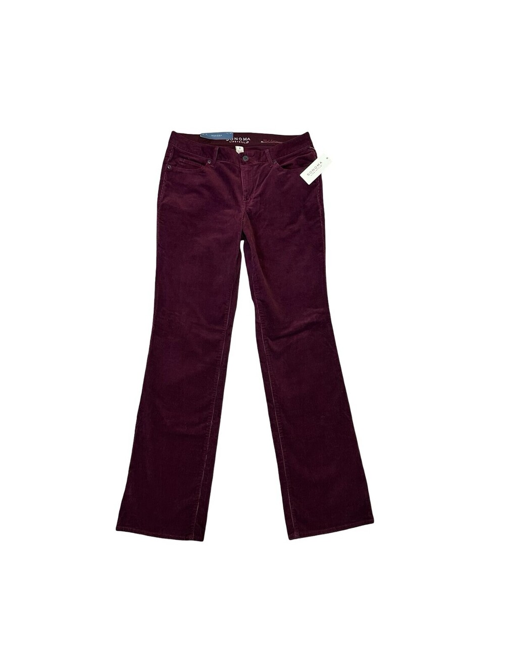 Sonoma NWT Women's 8 Mid Rise Demi Bootcut Burgundy Plum Corduroy Pants